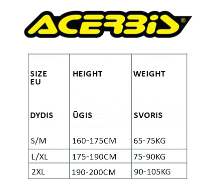 ACERBIS size table