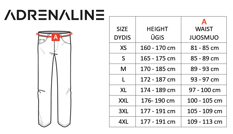 ADRENALINE size table