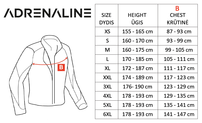 ADRENALINE size table
